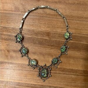 Vintage 1970ies Silver and Green Statement Necklace